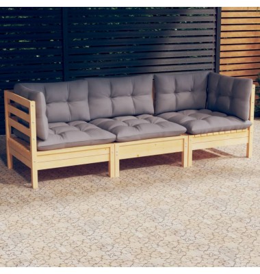  Trivietė sodo sofa su pilkomis pagalvėlėmis, pušies masyvas - Lauko sofos, lovos - 1