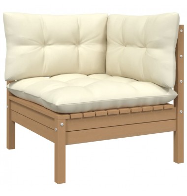  Trivietė sodo sofa su kreminėmis pagalvėlėmis, pušies masyvas - Lauko sofos, lovos - 3