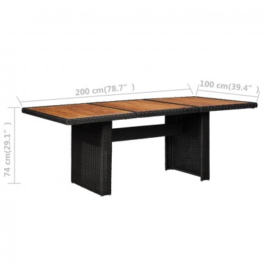  Sodo valgomojo stalas, juodas, 200x100x74cm, poliratanas - Lauko stalai, staliukai - 6