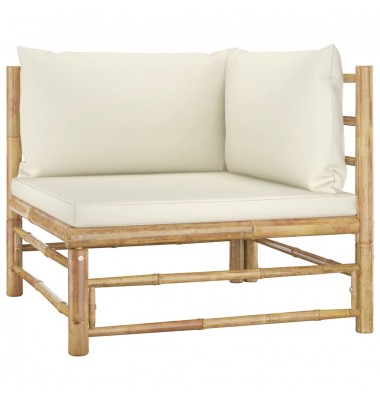  Kampinė sodo sofa su kreminėmis pagalvėlėmis, bambukas - Moduliniai lauko baldai - 1
