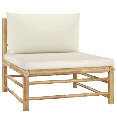 Vidurinė sodo sofos dalis su kreminėmis pagalvėmis, bambukas - Moduliniai lauko baldai - 1