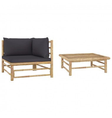  Sodo komplektas su pilkomis pagalvėlėmis, 2 dalių, bambukas  - Moduliniai lauko baldai - 1