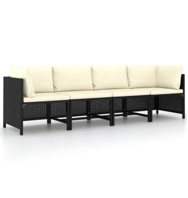 Keturvietė sodo sofa su pagalvėlėmis, juoda, poliratanas - Moduliniai lauko baldai - 1
