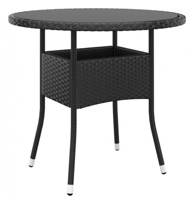  Sodo stalas, juodas, 80x75cm, grūdintas stiklas/poliratanas