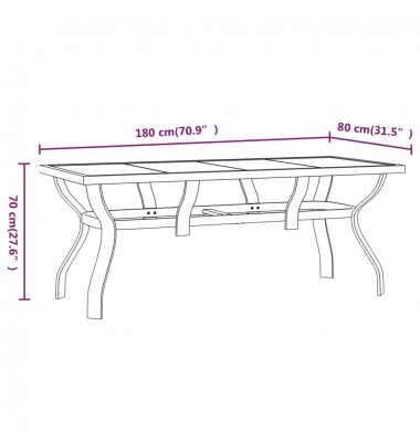  Sodo stalas, pilkas ir juodas, 180x80x70cm, plienas ir stiklas - Lauko stalai, staliukai - 6