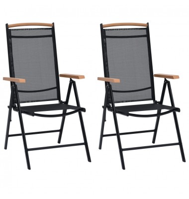  Sulankstomos sodo kėdės, 2 vnt., aliuminis ir tekstil., juodos - Lauko kėdės - 1