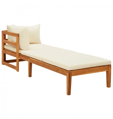  Saulės gultas su 1 porankiu ir kreminėmis pagalvėlėmis, akacija - Moduliniai lauko baldai - 1