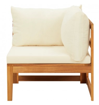  Kampinė sofa su kreminėmis pagalvėlėmis, akacijos masyvas - Moduliniai lauko baldai - 2