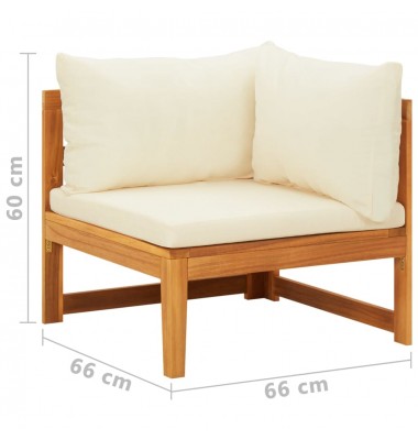 Kampinė sofa su kreminėmis pagalvėlėmis, akacijos masyvas - Moduliniai lauko baldai - 8