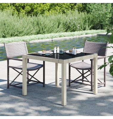  Sodo stalas, smėlio, 90x90x75cm, grūdintas stiklas/poliratanas - Lauko stalai, staliukai - 1