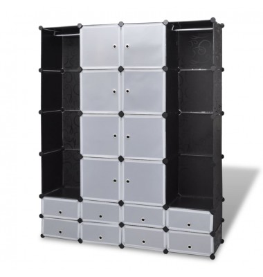  Modulinė spinta su 18 skyrių, juoda/balta, 37x146x180,5cm - Drabužių spintos - 2