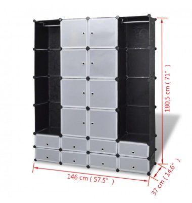 Modulinė spinta su 18 skyrių, juoda/balta, 37x146x180,5cm - Drabužių spintos - 7