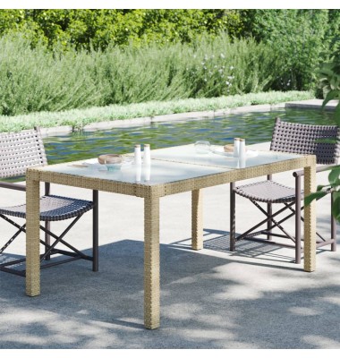  Sodo stalas, smėlio, 150x90x75cm, grūdintas stiklas/poliratanas - Lauko stalai, staliukai - 1