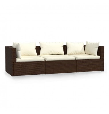 Trivietė sofa su pagalvėlėmis, rudos spalvos, poliratanas - Moduliniai lauko baldai - 1