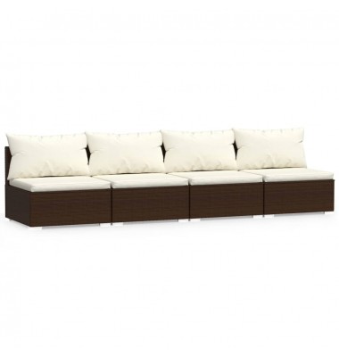 Keturvietė sofa su pagalvėlėmis, rudos spalvos, poliratanas - Moduliniai lauko baldai - 1