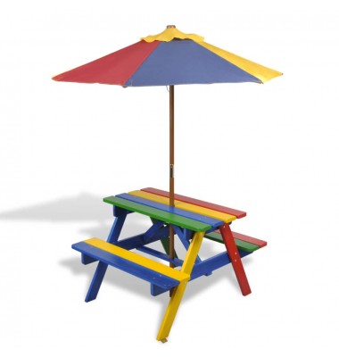  Vaikiškas iškylos stalas su suoliukais ir skėčiu nuo saulės - Lauko stalai, staliukai - 1