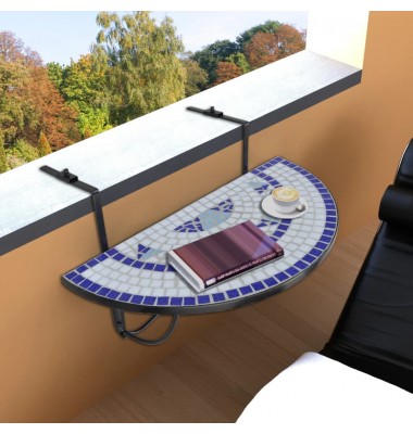  Pakabinamas balkono stalas, mėlynos ir baltos sp., mozaik.  - Lauko stalai, staliukai - 1