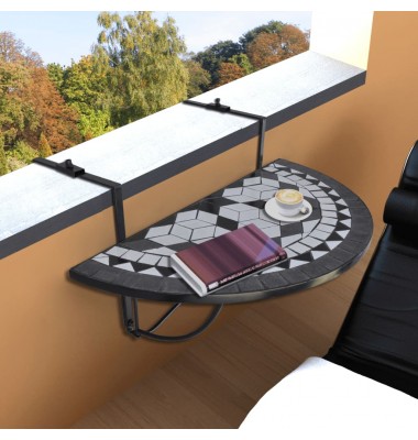  Pakabinamas balkono stalas, juodos ir baltos sp., mozaik.  - Lauko stalai, staliukai - 1