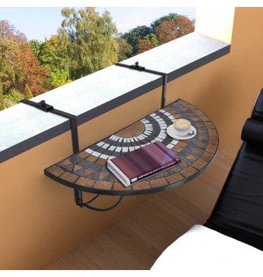  Pakabinamas balkono stalas, terakotos ir balta sp., mozaik. - Lauko stalai, staliukai - 1