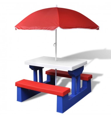 Vaikiškas iškylos stalas su suolais ir skėčiu nuo saulės - Lauko stalai, staliukai - 1