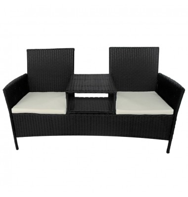 Sodo sofa su arbatiniu staliuku, juoda, dvivietė, poliratanas - Lauko suolai, suoliukai - 1