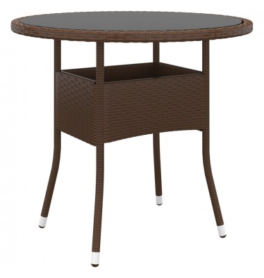  Sodo stalas, rudas, 80x75cm, grūdintas stiklas/poliratanas