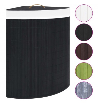  Kampinis skalbinių krepšys, juodos spalvos, bambukas, 60l - Skalbinių krepšiai - 2