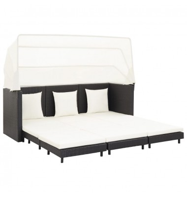  Ištraukiama trivietė sofa-lova su stogeliu, juoda, poliratanas - Lauko sofos, lovos - 1