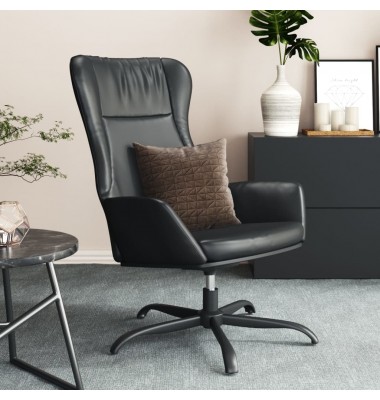  Poilsio kėdė, juodos spalvos, dirbtinė oda - Foteliai, krėslai - 1