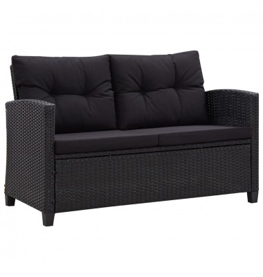  Dvivietė sodo sofa su pagalvėlėmis, juoda, 124cm, poliratanas - Lauko sofos, lovos - 1