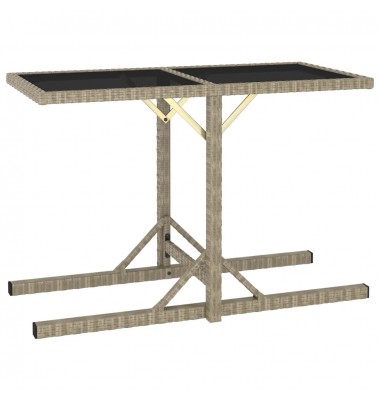  Sodo stalas, smėlio spalvos, 110x53x72cm, stiklas, poliratanas - Lauko stalai, staliukai - 1