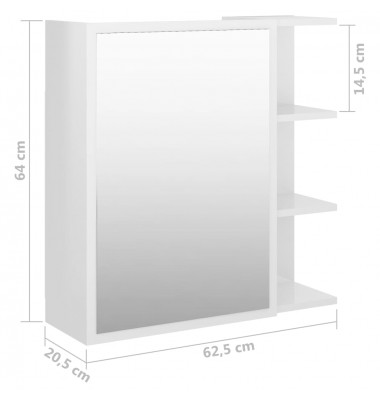  Veidrodinė vonios spintelė, balta, 62,5x20,5x64cm, MDP, blizgi - Vonios spintelės, veidrodžiai - 10