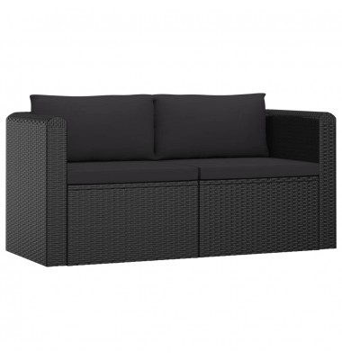 Sodo sofos komplektas su pagalvėlėmis, 2 dalių, juodas, ratanas - Lauko sofos, lovos - 1