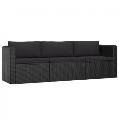 Sodo sofos komplektas su pagalvėlėmis, 3 dalių, juodas, ratanas - Lauko sofos, lovos - 1