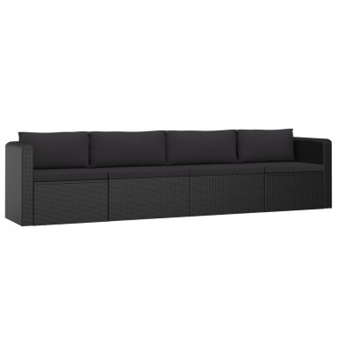 Sodo sofos komplektas su pagalvėlėmis, 4 dalių, juodas, ratanas - Lauko sofos, lovos - 1