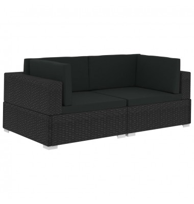 Lauko sofa su pagalvėmis, juodos spalvos, ratanas - Lauko sofos, lovos - 1