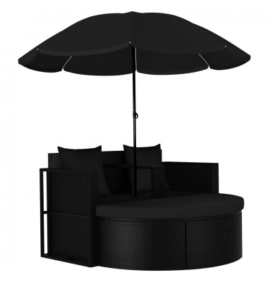 Sodo gultas su skėčiu, juodos spalvos, poliratanas - Lauko baldų komplektai