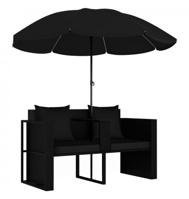 Sodo gultas su skėčiu, juodos spalvos, poliratanas - Lauko baldų komplektai - 2