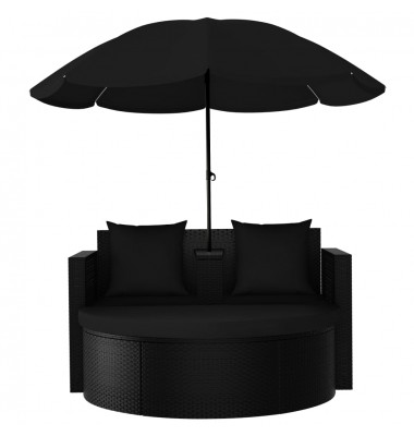 Sodo gultas su skėčiu, juodos spalvos, poliratanas - Lauko baldų komplektai - 3