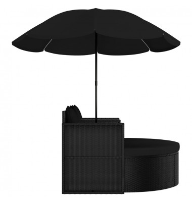 Sodo gultas su skėčiu, juodos spalvos, poliratanas - Lauko baldų komplektai - 5