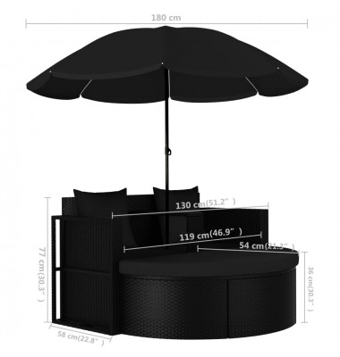 Sodo gultas su skėčiu, juodos spalvos, poliratanas - Lauko baldų komplektai - 8