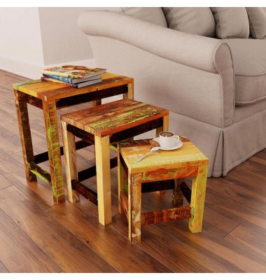  Sudedamų staliukų komplektas, 3d., vintažinis, perdirbta mediena  - Žurnaliniai staliukai - 1
