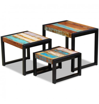  Sustumiami staliukai, 3vnt., perdirbtos medienos masyvas - Žurnaliniai staliukai - 1