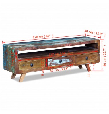  TV staliukas su 3 stalčiais, perdirbtos medienos masyvas - TV spintelės - 8