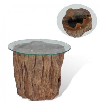  Kavos staliukas iš tikmedžio ir stiklo, 50x40cm - Kavos staliukai - 1
