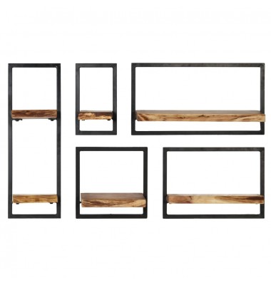  Sieninių lentynų kompl., 5d., masyvi akacijos med. ir plienas - Pakabinamos lentynos, spintelės - 2