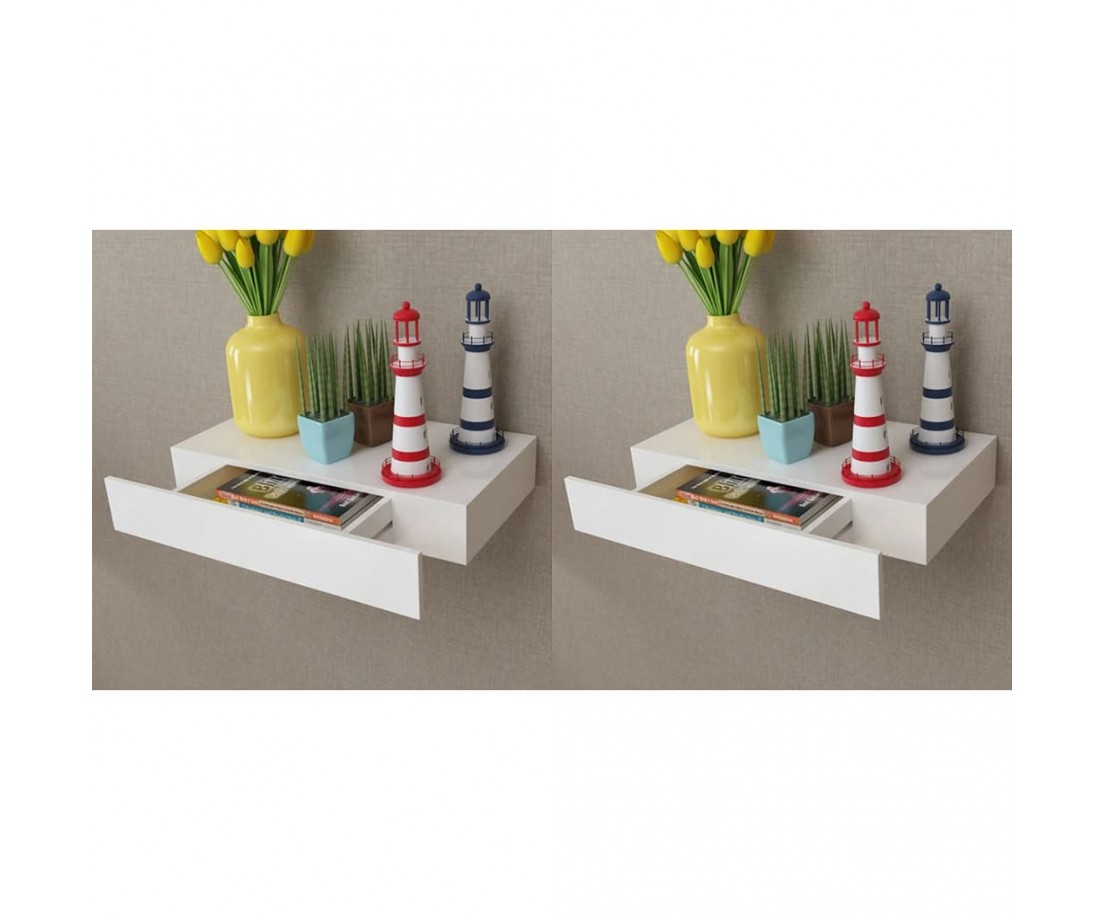 Pakabin. sien. lentynos su stalčiais, 2vnt., baltos, 48cm - Pakabinamos lentynos, spintelės - 1 Pakabin. sien. lentynos su stalčiais, 2vnt., baltos, 48cm - Pakabinamos lentynos, spintelės - 1
