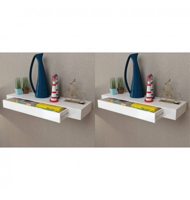  Pakabin. sien. lentynos su stalčiais, 2vnt., baltos, 80cm - Pakabinamos lentynos, spintelės - 1