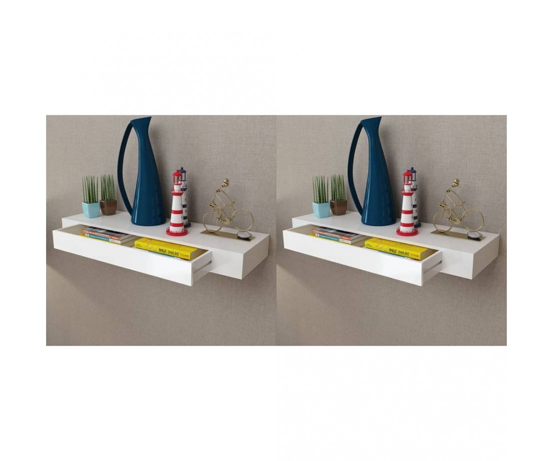 Pakabin. sien. lentynos su stalčiais, 2vnt., baltos, 80cm - Pakabinamos lentynos, spintelės - 1 Pakabin. sien. lentynos su stalčiais, 2vnt., baltos, 80cm - Pakabinamos lentynos, spintelės - 1