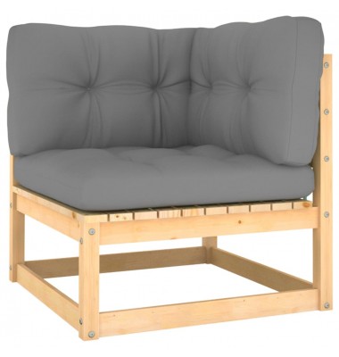  Kampinė sodo sofa su pilkomis pagalvėlėmis, pušies masyvas - Moduliniai lauko baldai - 1